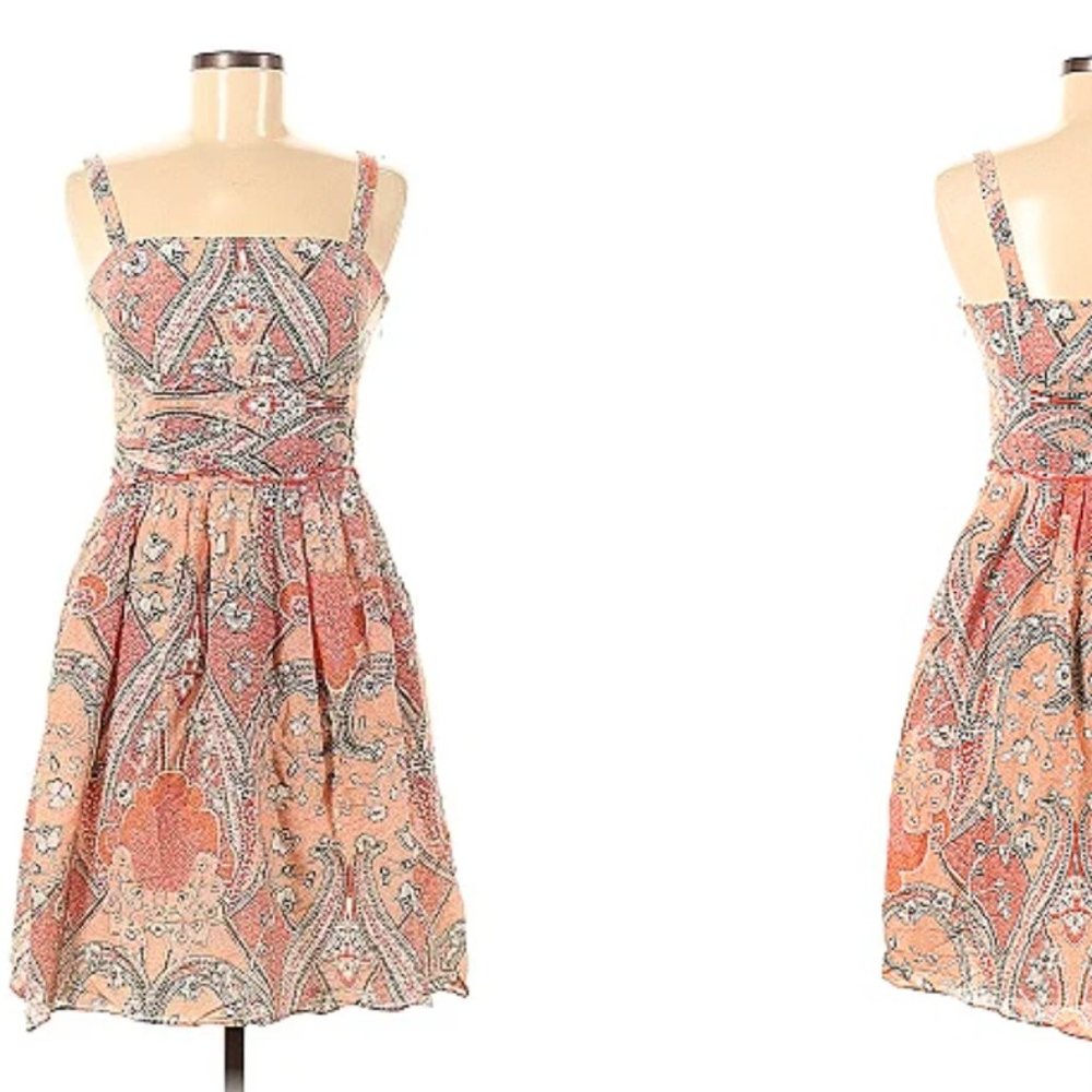 Ann Taylor Orange Paisley Aline Sleeveless Dress